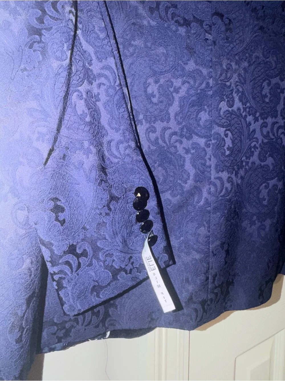 Elie Balleh Men's Navy Jacquard Blazer with Black Velvet Trim Sz M 38-40 NWT